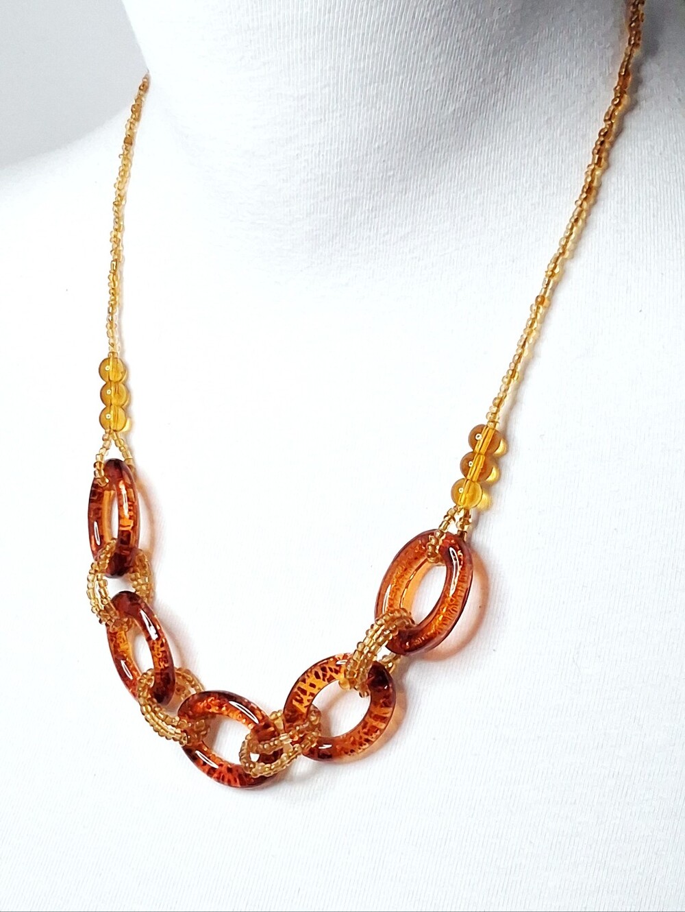 Vintage Honey Amber Glass Oval Link Necklace